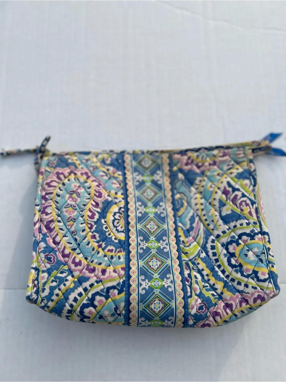 Vera Bradley Vintage Capri Blue Quilted Cosmetic Makeup Bag Pouch